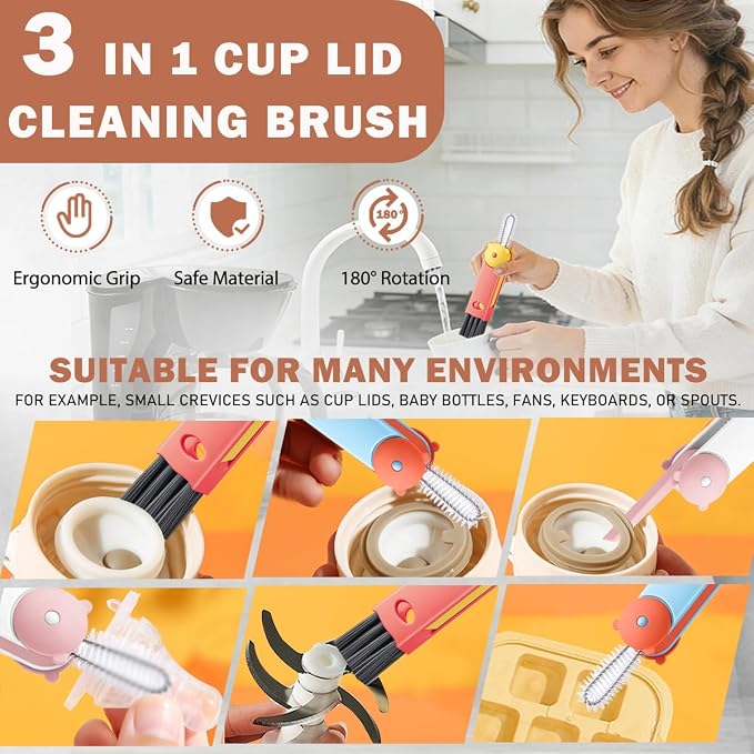 3 in 1 Cup Lid Cleaning Brush, Insulated Cups and Tumblers, Deep Cleaning Tool - Image 6