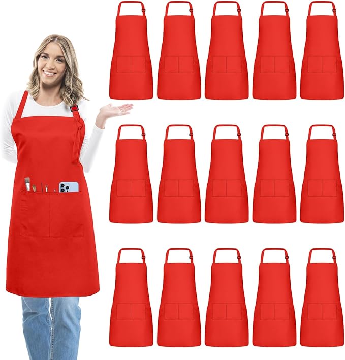 15 Pcs Adult Aprons Bulk with Pockets Adjustable Bib Chef Apron by IMERAGO