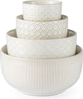 Mikiegy Ceramic Mixing Bowls Set of 4, Nesting Ceramic Embossment Stoneware by MIKIGEY