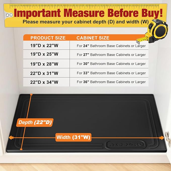 Aisslro Under Sink Mat 31" X 22", Waterproof Silicone Under Sink Mats - Image 2