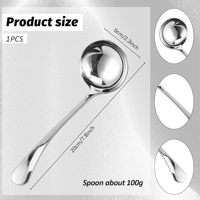 7.9 Inch Silver Small Gravy Soup Ladle Small Ladle Gravy Ladles 18/10 Stainless - Image 2
