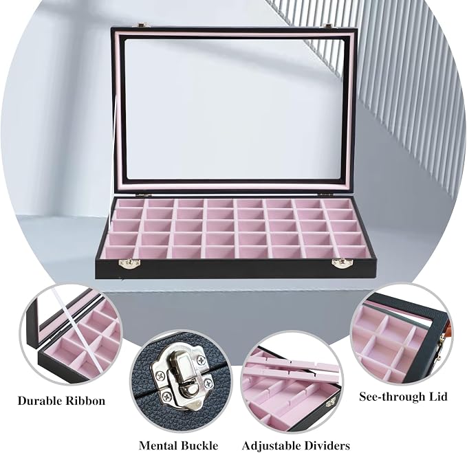 Stratalife Jewelry Organizer 40 Grid Pink Black Jewelry Tray - Image 2
