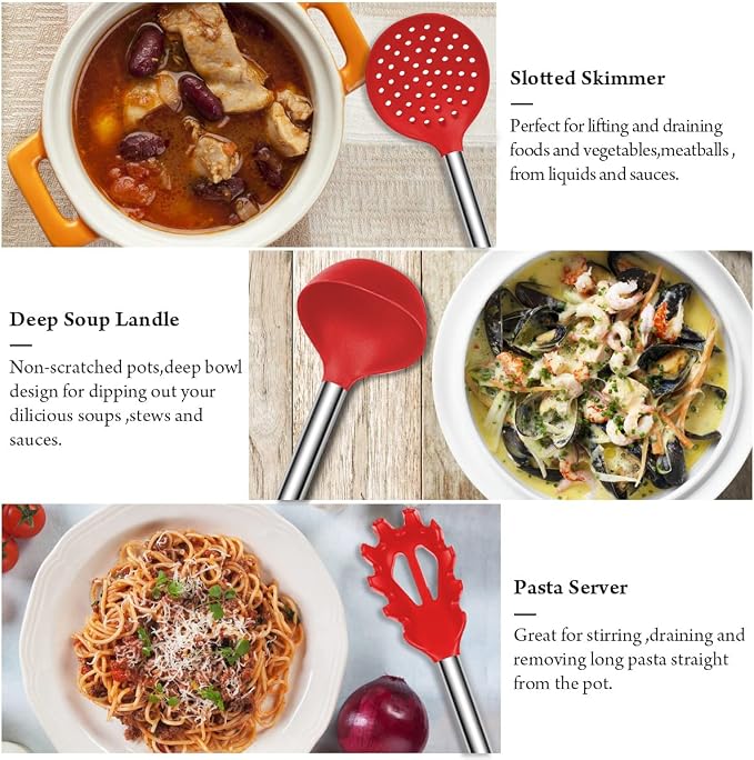 Silicone Cooking Utensil Set, Kitchen Utensils 26 Pcs Set, Non-stick Heat - Image 5
