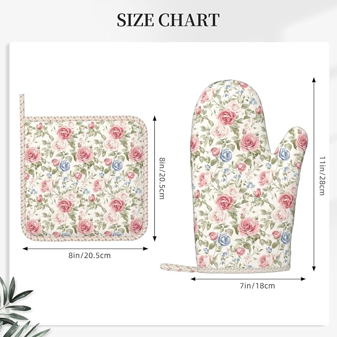 Oven Mitts and Pot Holders Flower Boho Rose Floral Silicone Kitchen Accessories - Image 3
