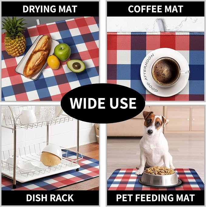 4th of July Dish Drying Mat Patriotic Buffalo Plaid Drying Mats - Image 7