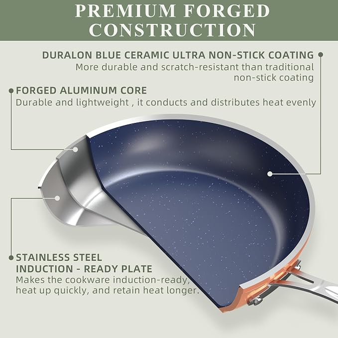Nuwave 9pc Cookware Set Healthy Duralon Blue Ceramic Nonstick Coated, Diamond - Image 3