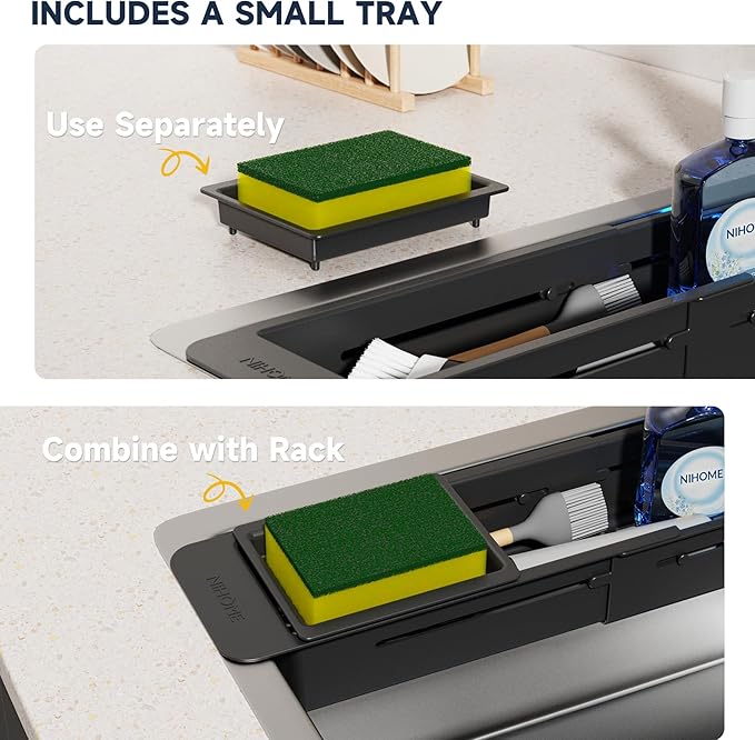 NiHome Extendable Over Sink Kitchen Organizer, Small Telescopic Brush Storage - Image 3