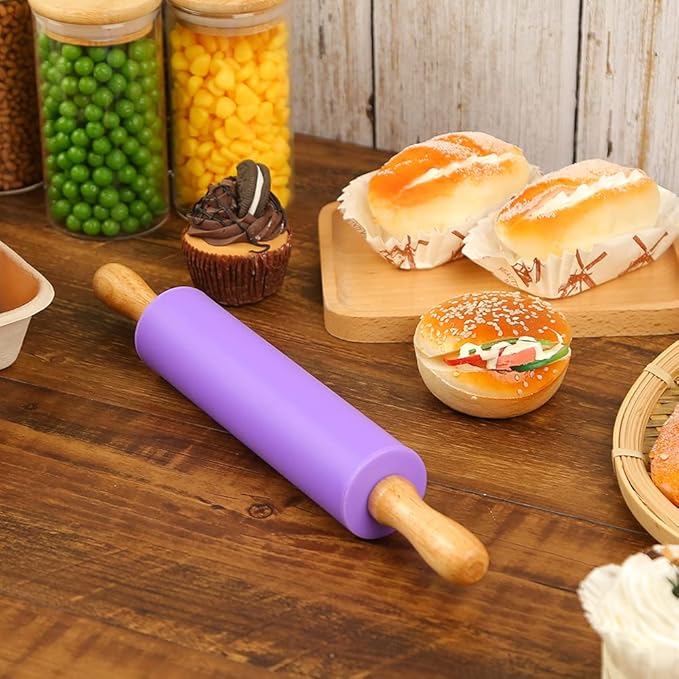 Koogel Rolling Pin for Baking, 12 Inch Non-Stick Silicone Surface, Wooden - Image 6