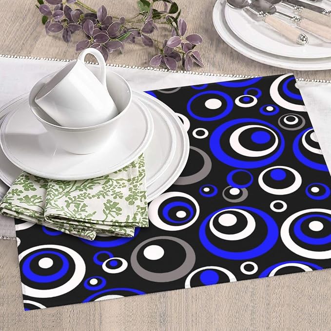 Blue Black White Geometric Circle Dish Drying Mat - Image 3