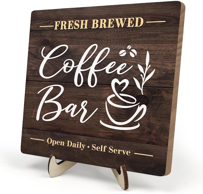 Coffee Bar Sign Plaque, Rustic Wooden Tabletop Plaque by DMADNF