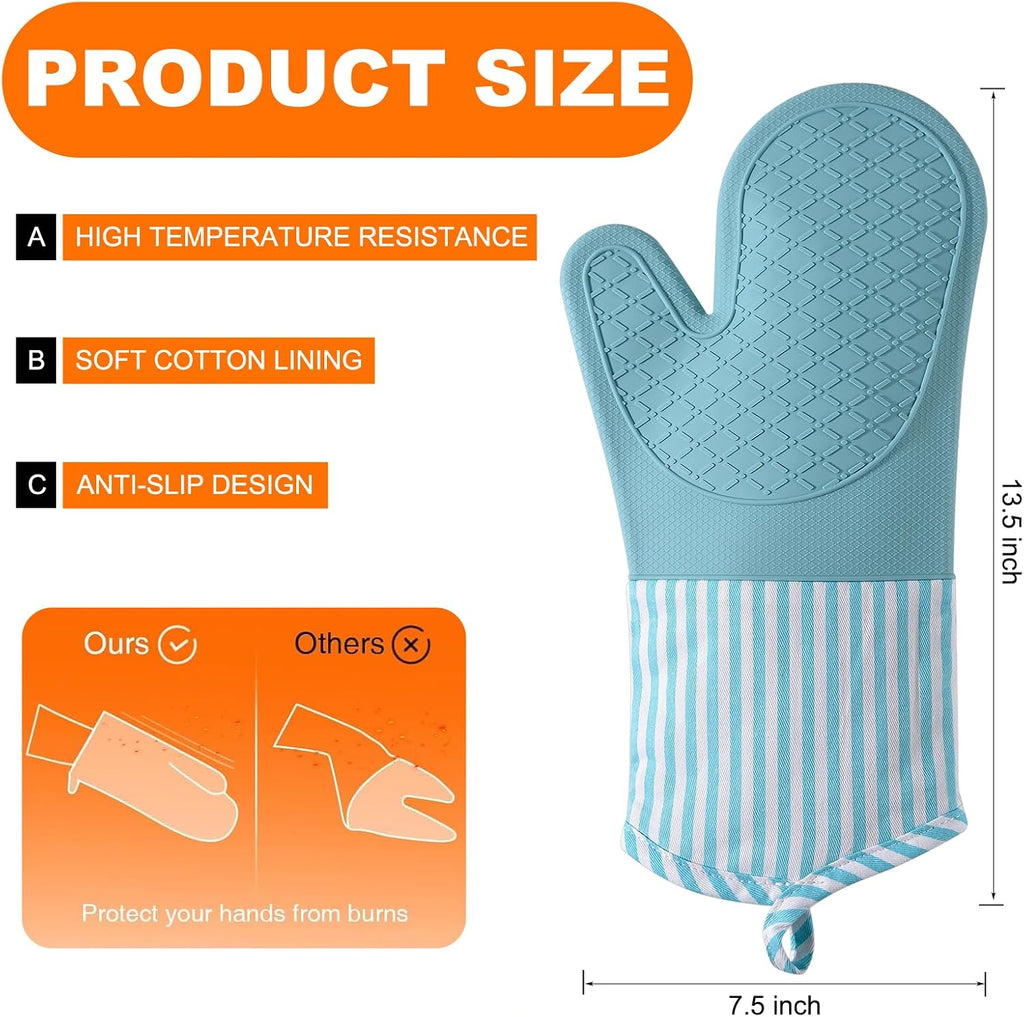 Silicone Oven Mitts, Heat Resistant Oven Gloves with Quilted Liner