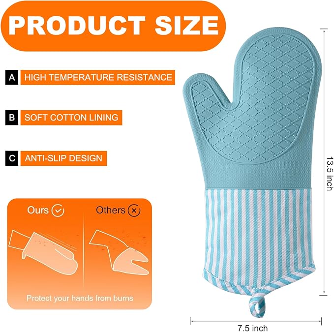 Silicone Oven Mitts, Heat Resistant Oven Gloves - Image 2