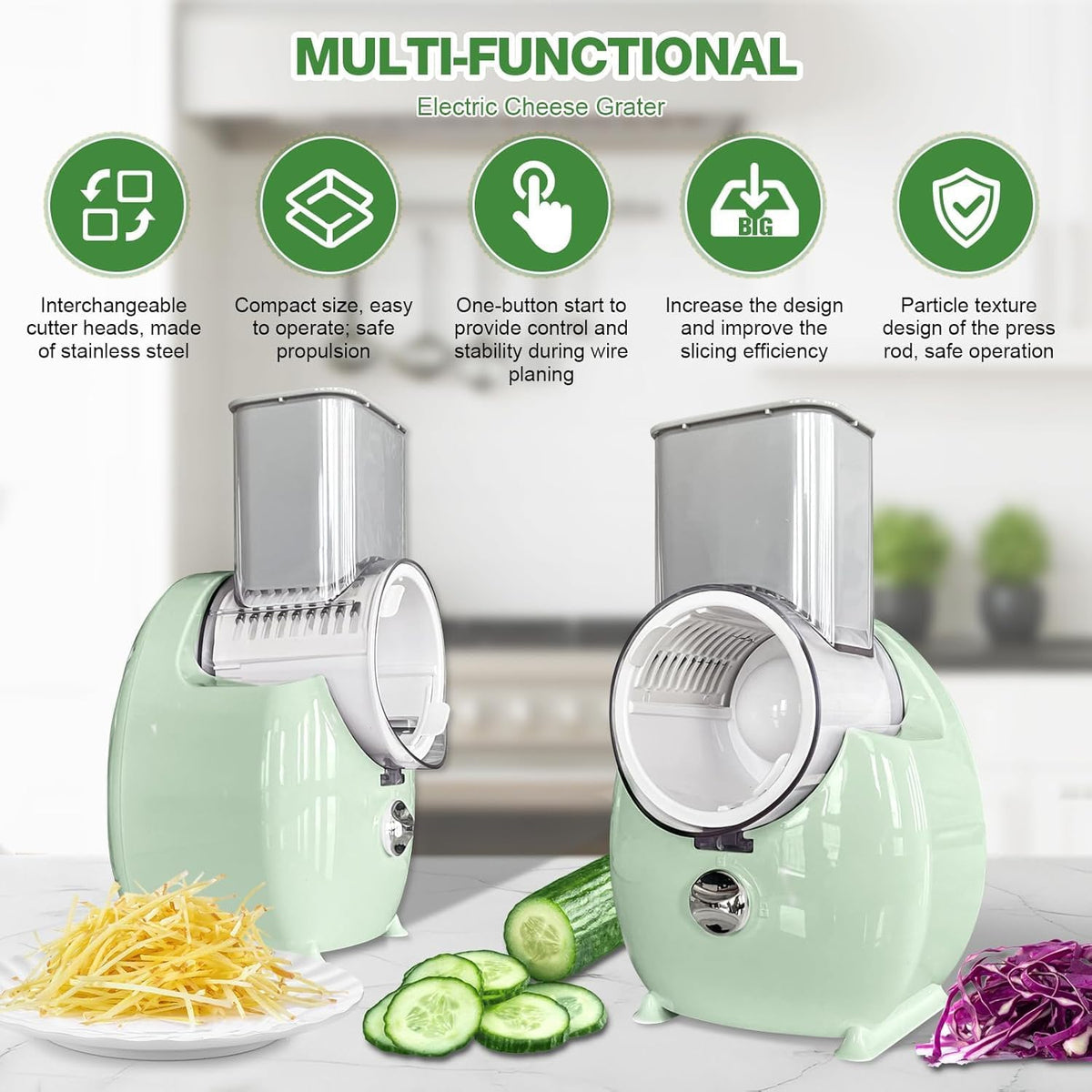 Electric Cheese Grater for Block Cheese - 3 in 1 Rotary Cheese Grater