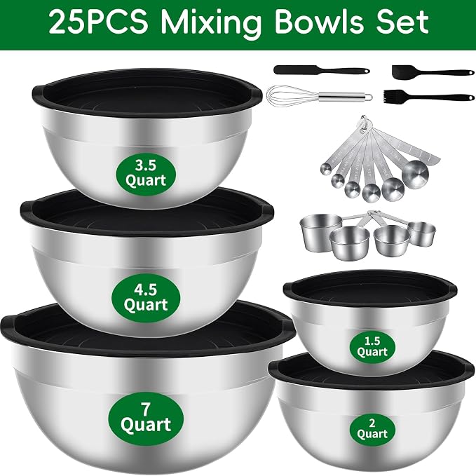 WEPSEN Mixing Bowls Set, Large Nesting Bowls 7, Measuring Cups and Spoons - Image 9