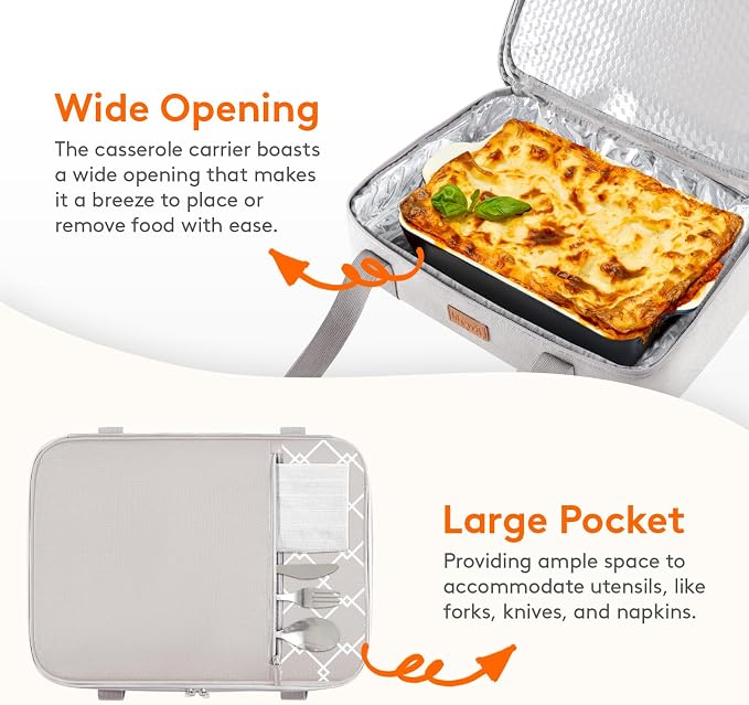 Lifewit Insulated Double Decker Casserole Carrier, Expandable Lasagna Lugger - Image 6