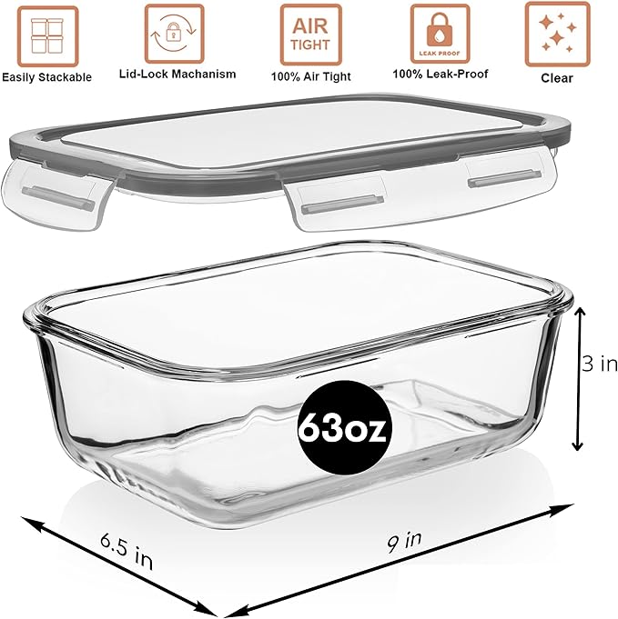 8 Cups/ 63 Oz 4 Piece Large Glass Food Storage/ Baking Containers - Image 3