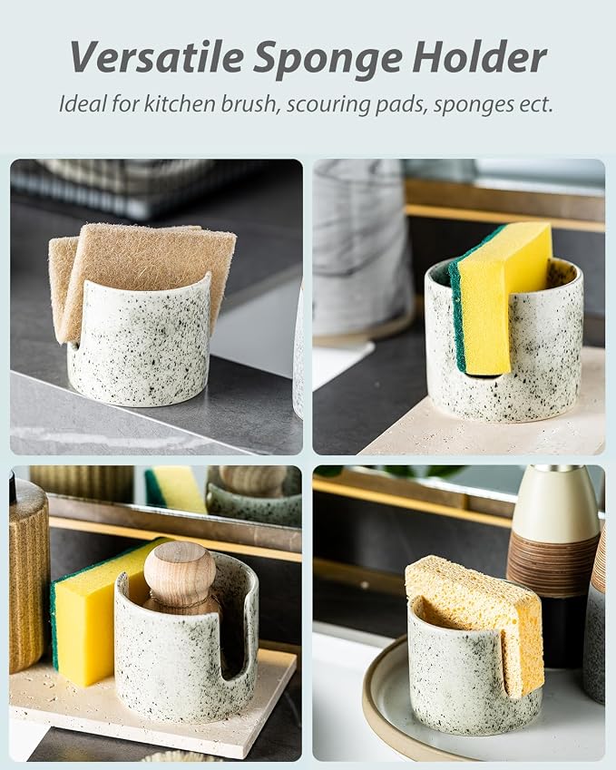Zoeeker Kitchen Sink Sponge Holder, Dish Sponge Rack Ceramic Brush Holder - Image 4