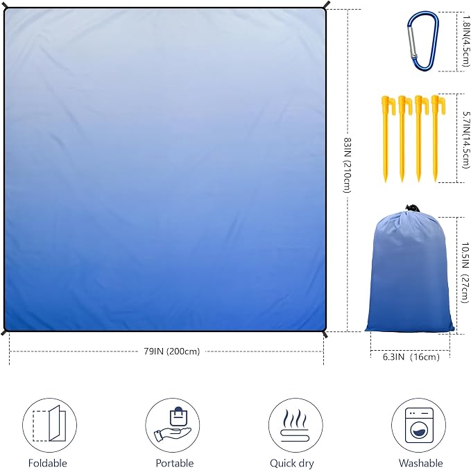 WIWIGO Beach Blanket Waterproof Sandproof Beach Mat 79" X 83"/10'x9'for 2-8 - Image 2