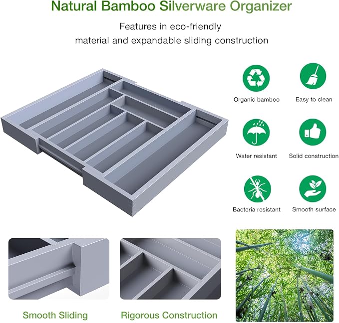 Pipishell Bamboo Expandable Drawer Organizer - Image 5