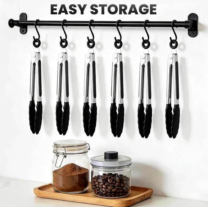 7-Inch Silicone Tongs Pack of 6, Small Stainless Steel Tongs - Image 5
