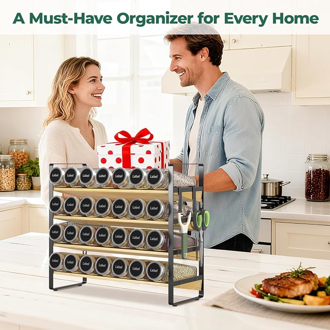 EsLuker.ly Spice Seasoning Rack Organizer Kitchen Countertop, 4 Tier Bamboo - Image 8