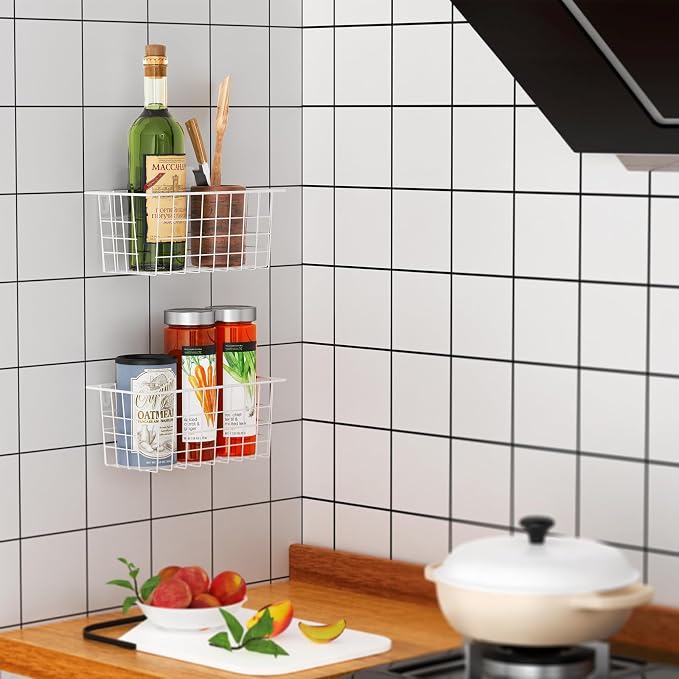 MaraFansie Hanging Wire Baskets Kitchen Storage Basket Adhesive and Screws - Image 5