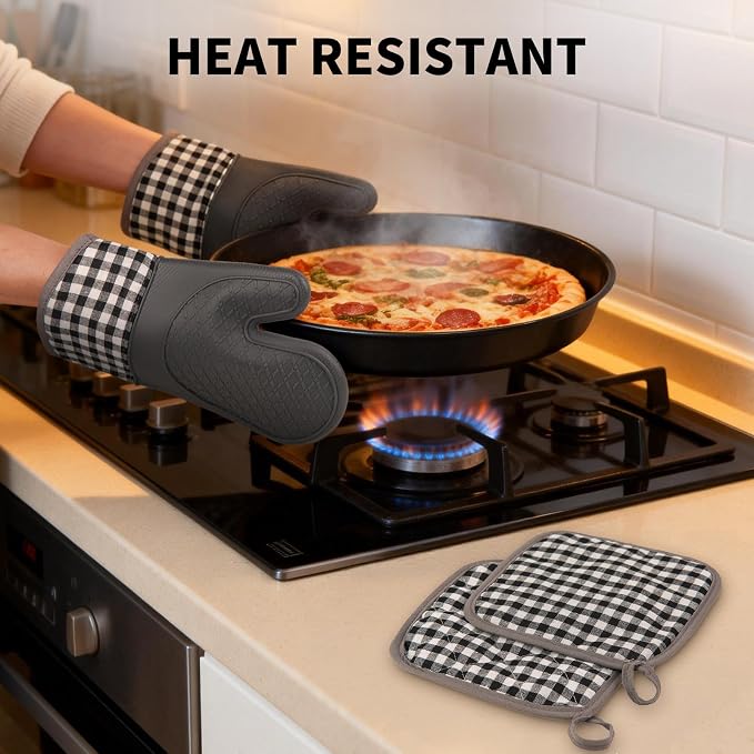 Tifanso Plaid Oven Mitts and Pot Holders 4-Piece Set, Oven Mitts Gloves Heat - Image 3