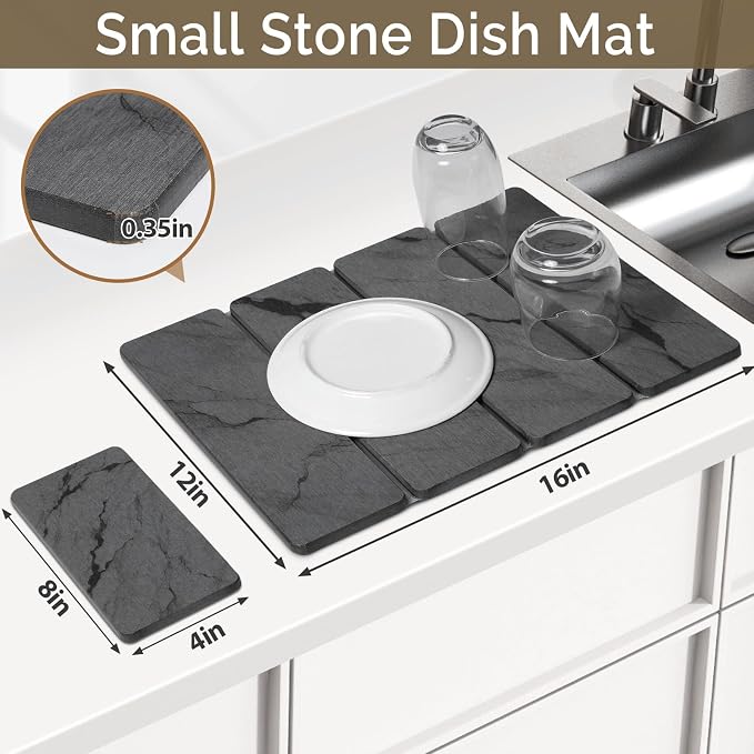Small Stone Dish Drying Mat for Kitchen Counter, Foldable Water Absorbing - Image 2
