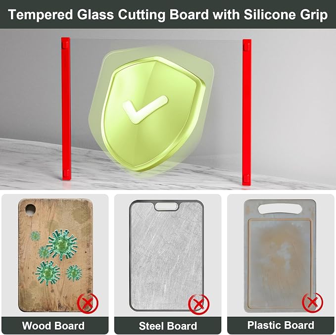 2PCS Glass Cutting Board with Silicone Grip, 80% Stronger Shatter Resistance - Image 8