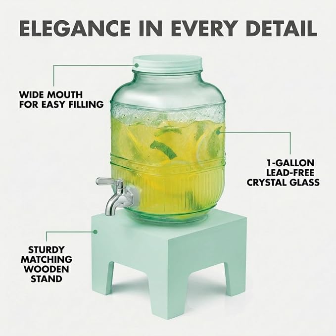 Beverage Dispenser 1 Gallon, Glass Drink Dispenser - Image 3