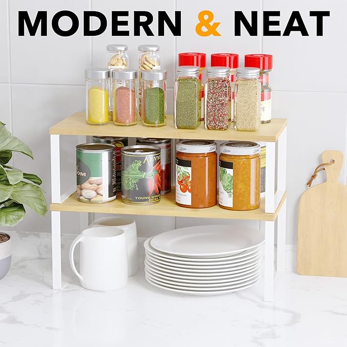 SpaceAid Cabinet Shelf Organizers 2 Pack, Kitchen Counter Rack Shelves Riser - Image 5