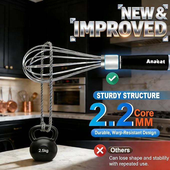 Anaeat Stainless Steel Kitchen Whisk Set of 4, Milk and Egg Beater Blender - Image 5