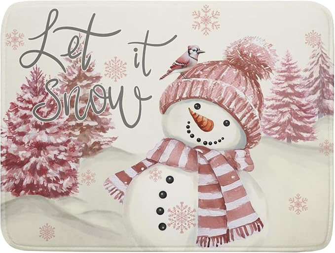 Giwawa Pink Snowman Dish Drying Mat Xmas Trees Bird Winter Snowy Scene Dish by Giwawa