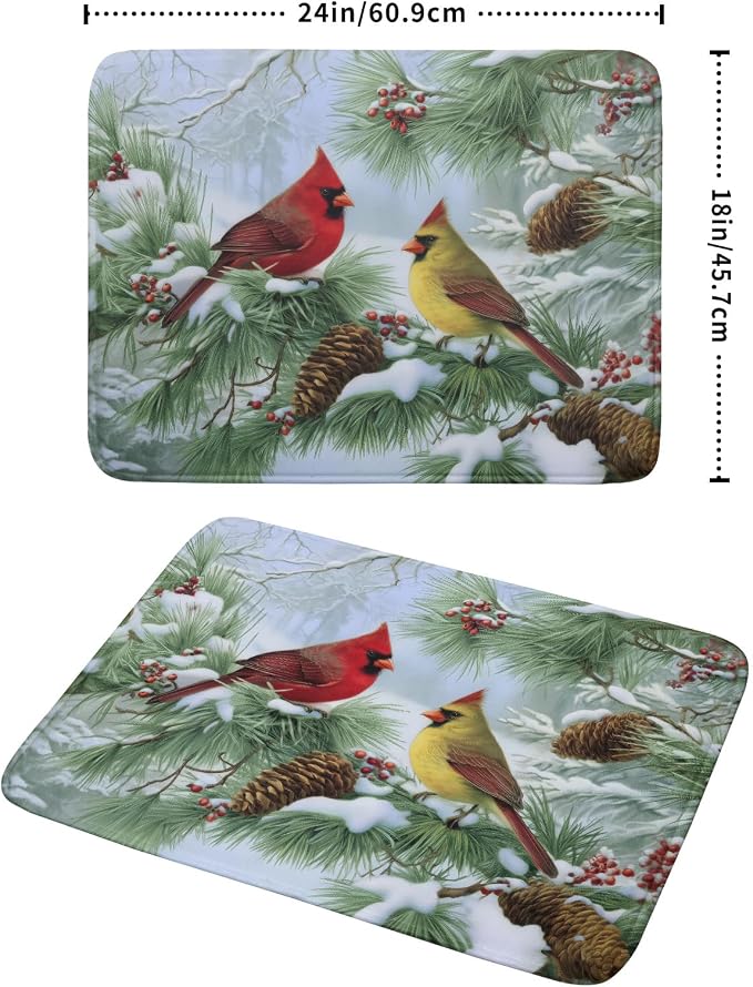Winter Dish Drying Mat for Kitchen Counter Cardinal Birds Pine Trees Festival - Image 2