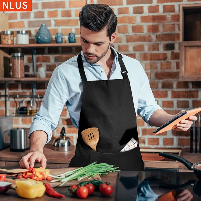 NLUS 2 Pack Kitchen Cooking Aprons, Adjustable Bib Soft Chef Apron - Image 5