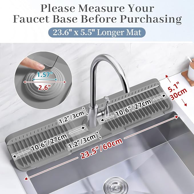 PoYang 24 inch Faucet Mat for Kitchen Sink Splash Guard, 7° Slope Silicone Sink - Image 3