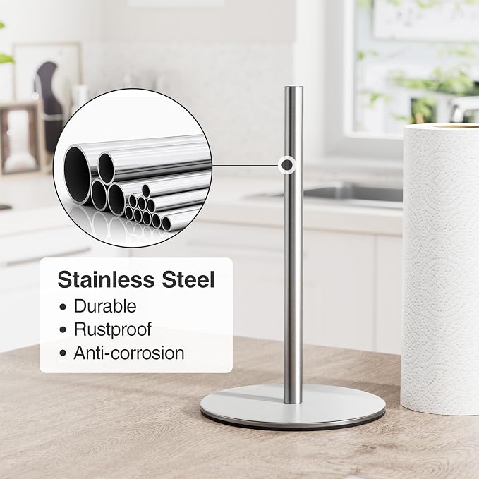 Silver Paper Towel Holder Free-Standing, Premium Stainless Steel Paper Rolls - Image 4