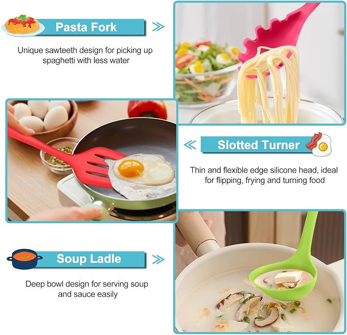TeamFar Silicone Kitchen Utensils, 7-Piece Kitchen Cooking Utensil Set - Image 5
