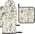 Vintage Floral Oven Mitts and Pot Holders Sets of 3 Cute Botanic Hot Pads Herbs by Unknown