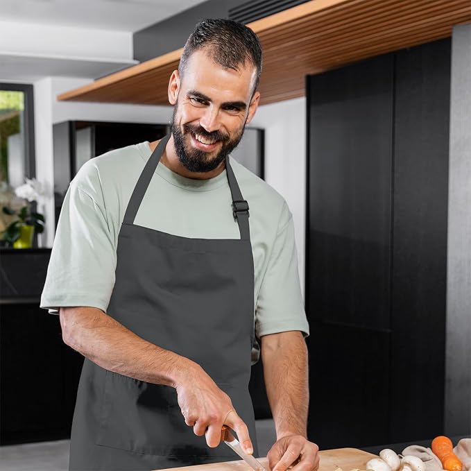 Adjustable Bib Apron 100% Polyester Kitchen Aprons Waterdrop Resistant Aprons - Image 2