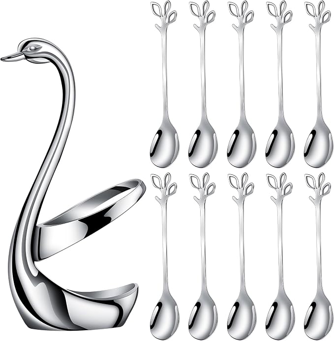 AnSaw Silver Small Coffee Spoon Holder Set, Swan Base by AnSaw