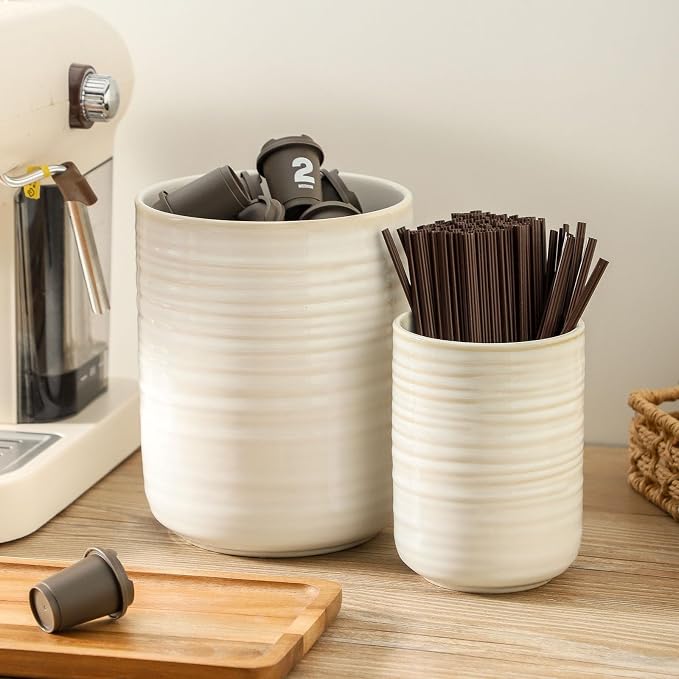HASENSE Cooking Utensil Holder, 7.4"+5.5" Ceramic Kitchen Utensil Holder - Image 5