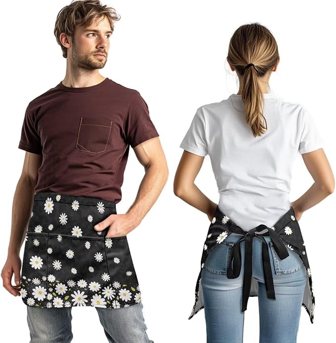 Server Apron with 3 Pockets, Waterproof Oil Waitress Waiter Half Apron - Image 3