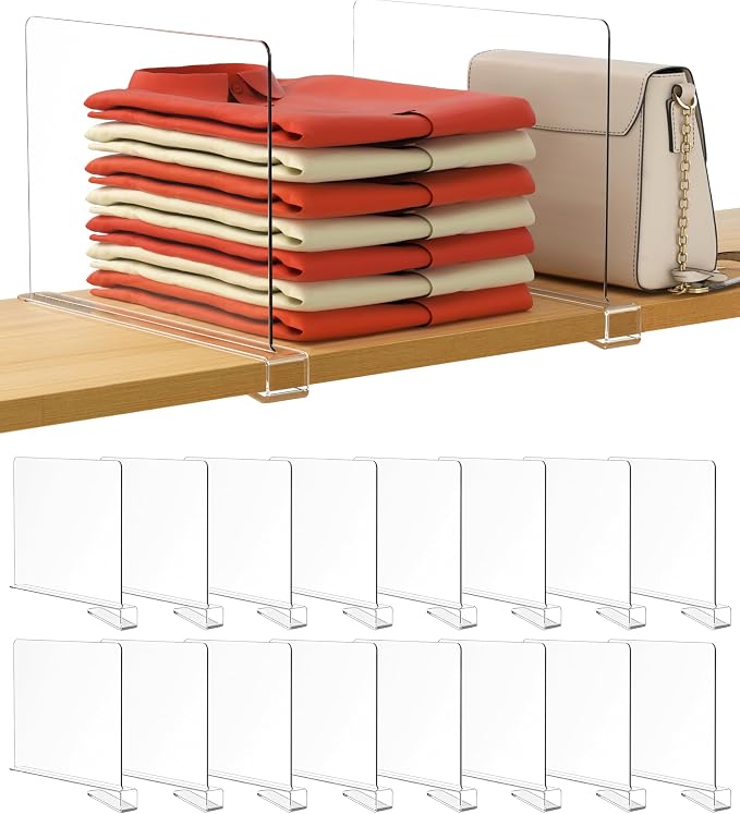HBlife 16 Pack Clear Shelf Dividers, Vertical Purse Organizer by HBlife