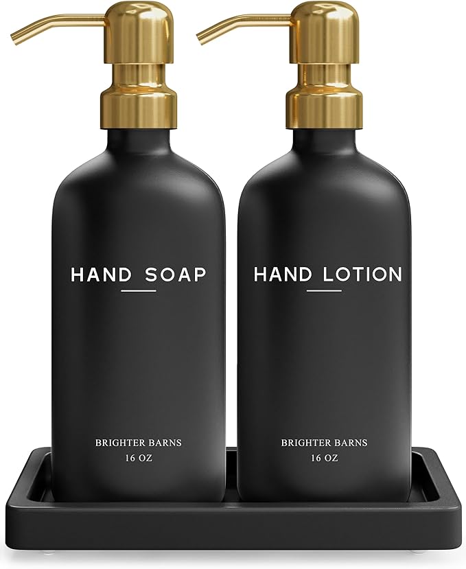 Luxury Glass Soap and Lotion Dispenser Set by BrighterBarns