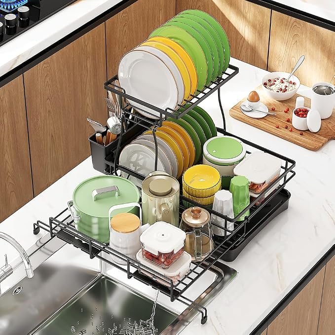 Over The Sink Large 2 Tier Dish Drying Rack Expandable, Dish Drainers by Unknown