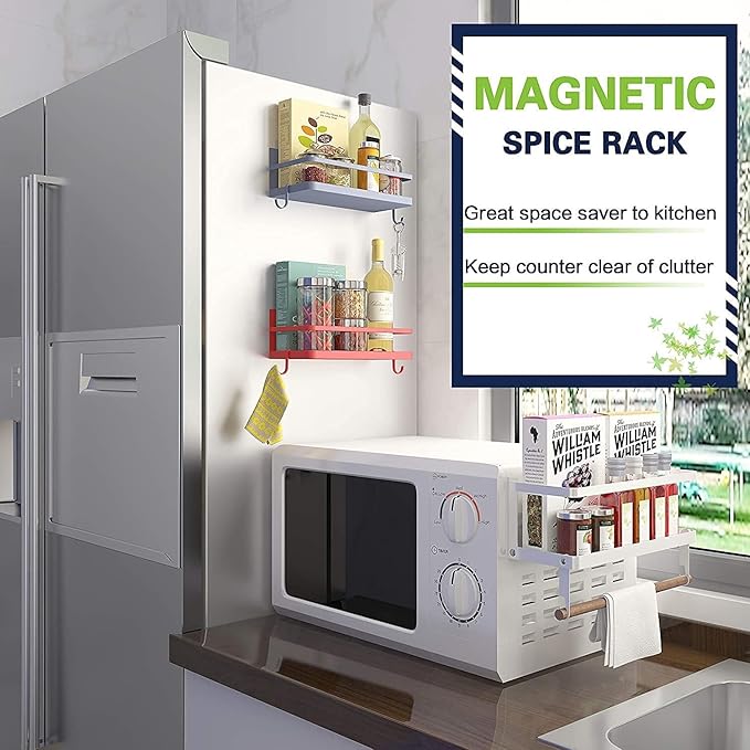Magnetic Spice Rack Organizer Refrigerator Spice Storage Shelf（Red 2 pack - Image 3