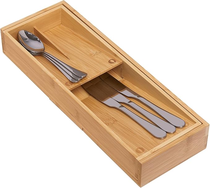 guiogc Bamboo Kitchen Drawer Organizer, Cutlery Tray - Image 3