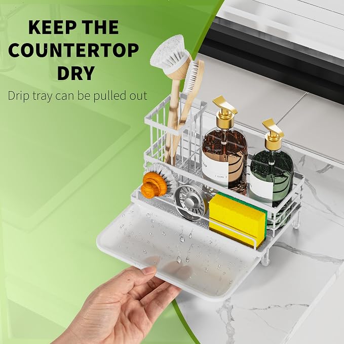 Cisily Stainless Steel Kitchen Sink Caddy Organizer, Sponge Holder - Image 3