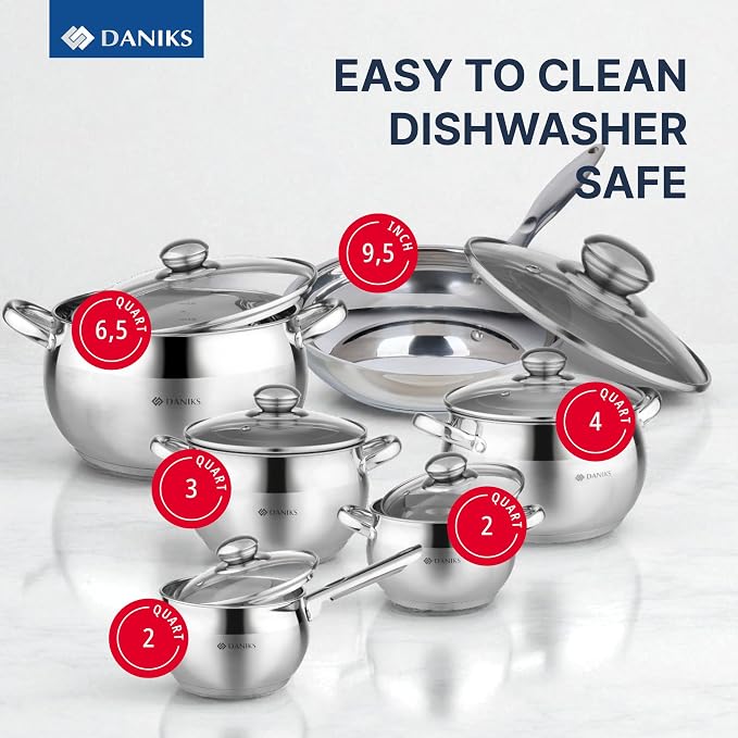 Daniks Classic 12-Piece Stainless Steel Cookware Set - Image 3